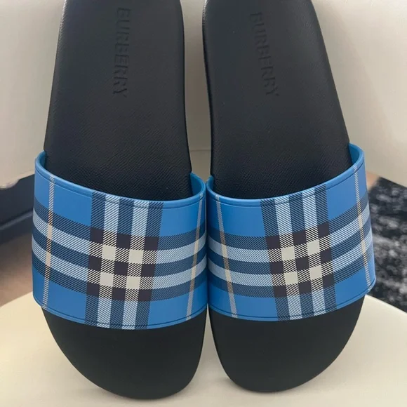 Burberry Black and Blue Check Slides - Picture 2 of 5